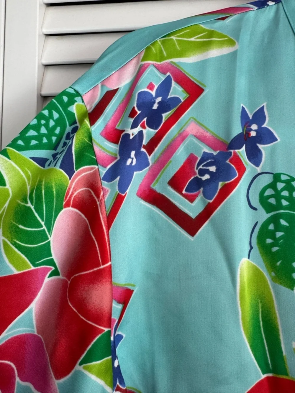 Tropical Floral Satin Pajama Set in Aqua & Pink